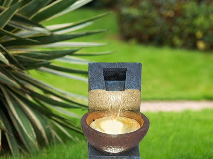 Sculptural Water Fountain With Bowl Basin, With Light And Pump, For Indoor And Outdoor - Brown / Black