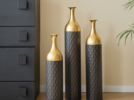 Elegant Floor Vase Set Metal Decorative Vases 3 Piece Set For Floral Display, Wedding & Gift Decor - Gold / Black