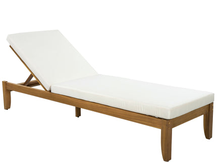 Adjustable Outdoor Patio Lounge Chair Chaise Lounge - Beige / Natural