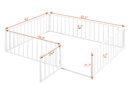 Metal Floor Bed Frame With Fence And Door