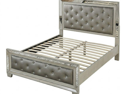 Glamorous Tufted Headboard Bed With Mirror Trim