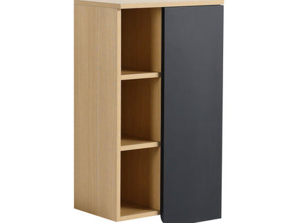 Wall Mounted Bathroom Side Cabinet, Single Door With 3 Tier Open Shelves - Black / Light Oak / White