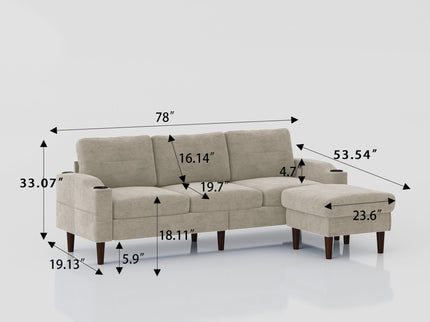 3 Seater Convertible Combination L Shaped Sofa With Footstools With Storage