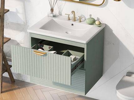 Modern Wall-Mounted Bathroom Vanity With 2 Drawers, Ideal For Small Bathrooms - Green