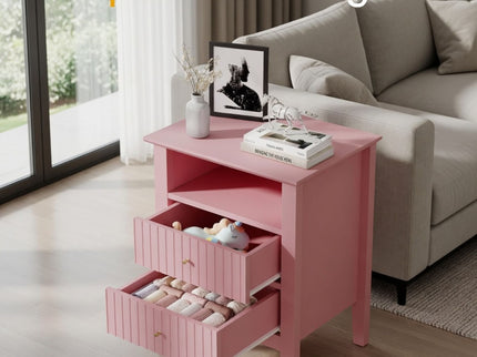 Fluted Nightstand With 2 Drawers