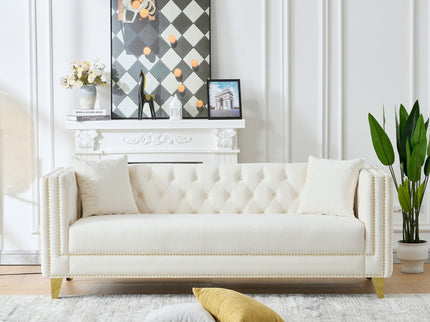 3 Seater Deep Seat Sofa, Sofa With Button Nailhead, Square Arm