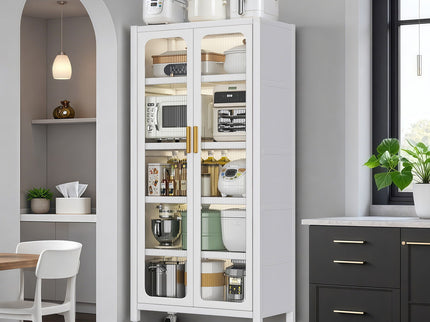 6 Tier Storage Cabinet With Transparent Door, Adjustable Shelves & Wheels