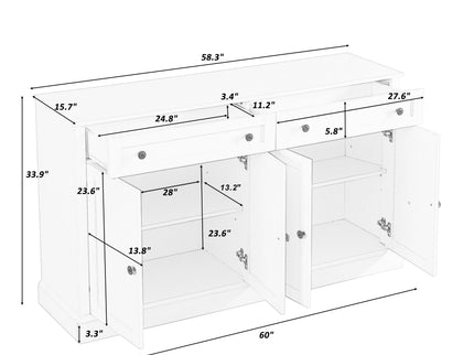 Kitchen Sideboard Storage Buffet Cabinet With 2 Drawers & 4 Doors Adjustable Shelves For Dining Room, Living Room