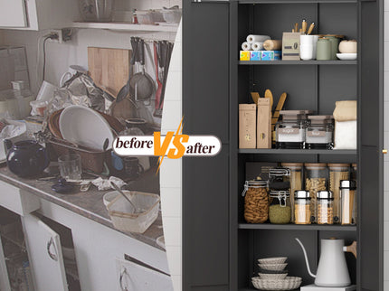 Adjustable 2 Door Kitchen Pantry Cabinet With Striped Design