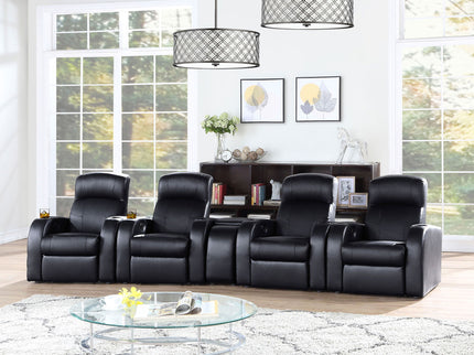 Greenfield - 4 Seater Home Theater With Wedge Console Recliners With Built In Storage And Cup Holders - Black