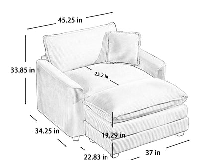 Classic Modern Comfortable Single Chair Deep Seat Sofa With Footstool