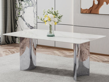Modern Minimalist Dining Table With Marble Glass Top