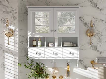 Modern Bathroom Mirror Cabinet With Drawers, Organizer Hooks, And High-Definition Mirrors
