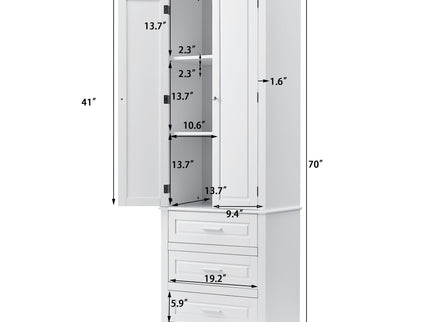 Tall Storage Cabinet With 3 Drawers For Bathroom