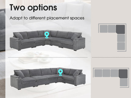 Convertible L Shaped Sectional Corner Couch With Armrest Storage Cup Holders USB Charger, Irregular Corner Oversized Comfy Modular Sofa