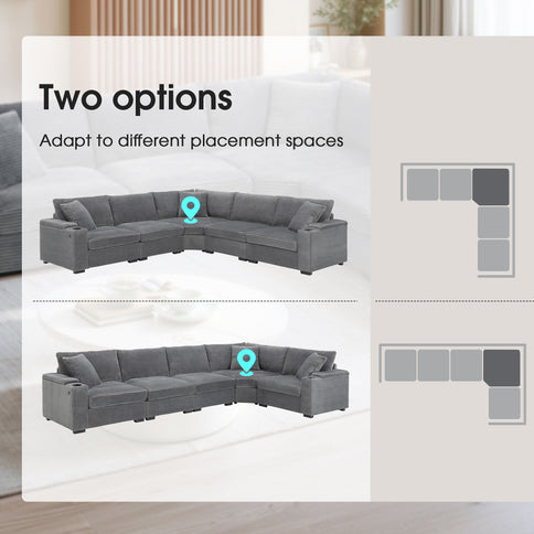 Convertible L Shaped Sectional Corner Couch With Armrest Storage Cup Holders USB Charger, Irregular Corner Oversized Comfy Modular Sofa