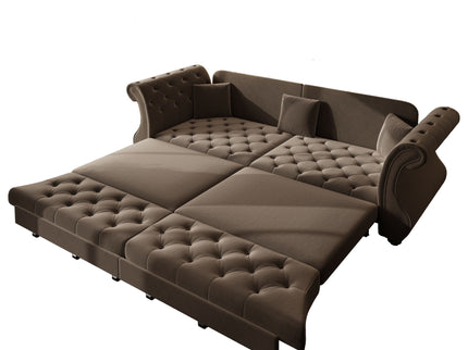Oversized Chesterfield Pull Out Sofa Bed, Roll Arm Couch With Flower Tufting For Living Room
