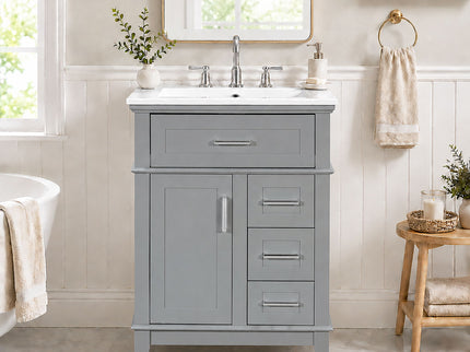 Modern Bathroom Vanity With Sink, Flip Drawer & 3 Drawers, Soft Close Hinges, Adjustable Shelf