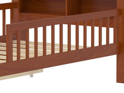 Bed With Headboard Storage Rack, 2 Under Bed Drawers, 3 Side Guardrails For Safety