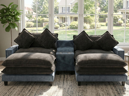 Sectional Sofa With Removable Ottomans, USB Ports, Cup Holders & Storage - Gray / Light Blue
