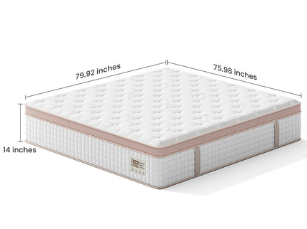 14" King Size, Firm Hybrid Mattress, Gel Memory Foam & Pocket Springs, Pressure Relief, Motion Isolation, Ergonomic Bed - White
