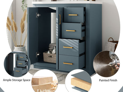 Bathroom Vanity With Sink, Storage Cabinet, Freestanding Set With 3 Drawers & Soft Closing Doors