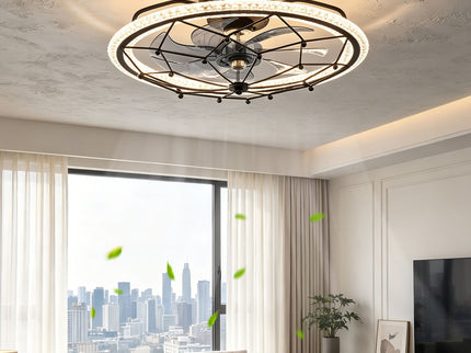 Caged Ceiling Fan With Remote Control Lights, 6 Speeds, 3 Color Temperature LED - Antique Black