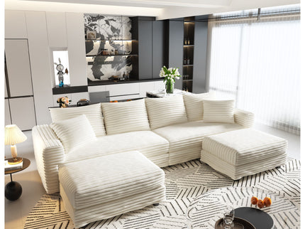 Deep Seat Convertible Sofa With Soft Pillows And Ottomans