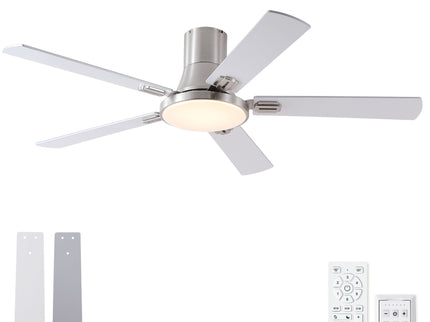 Flush Mount Ceiling Fans With LED Light And Remote Control, 5 Blades