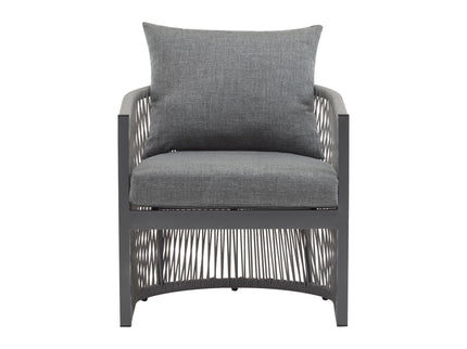 Modern Curved Aluminum Lounge Chair With Stylish Rope Weave Design And Cushioned Comfort For Outdoor
