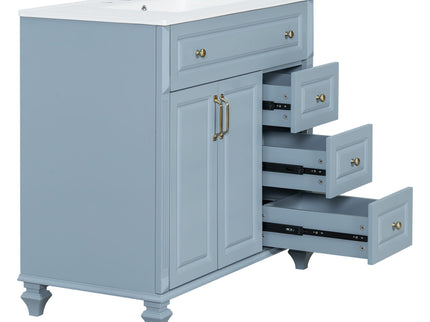 Modern Bathroom Vanity With Sink, 3 Drawers & 2 Doors