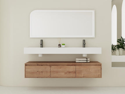 Contemporary Wall Mounted Bathroom Vanity With Dual Resin Sink And Soft Close Drawer