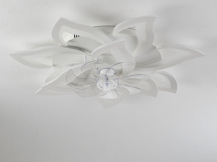 32" Flower Ceiling Fan With LED Dimmable Light, Low Profile Flush Mount Fan With Remote Control, 6 Speeds