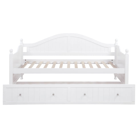Twin Daybed With Trundle Storage Bed - White
