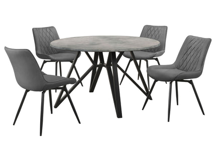 Vellux - 5 Piece Round Dining Table Set With Concrete Top Upholstered Chairs - Gunmetal