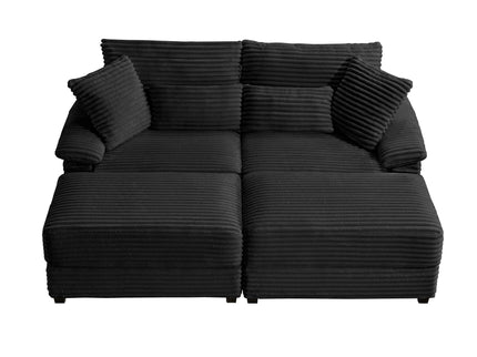 Double Chaise Lounge Set With Reversible Storage Ottomans, USB Port