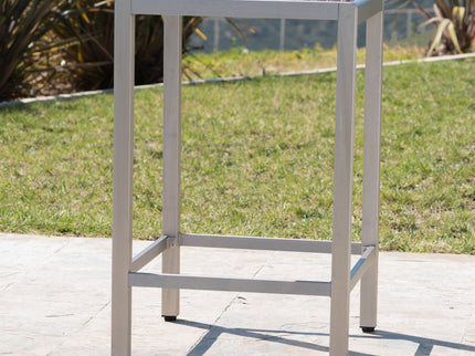 Outdoor 43" Aluminum Bar Table With Rattan Table Top - Gray / Silver