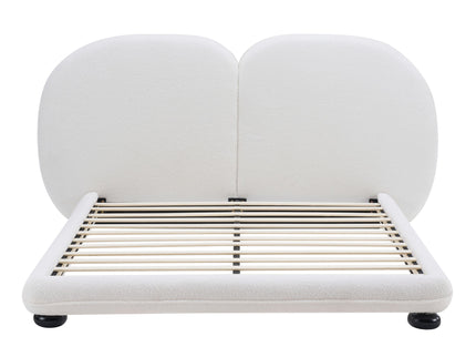 Queen Size Upholstered Platform Bed Frame With Split Headboard - White