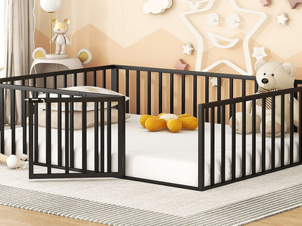 Metal Floor Bed Frame With Fence And Door