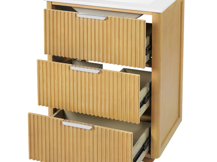 Bathroom Vanity With Sink, Open Shelf & Closed Storage - Natural Wood