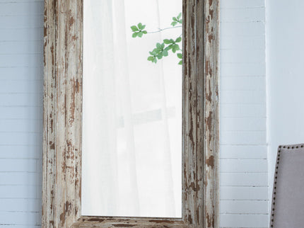 Full Length Rectangle Floor Mirror With Distressed Wood Frame - Brown