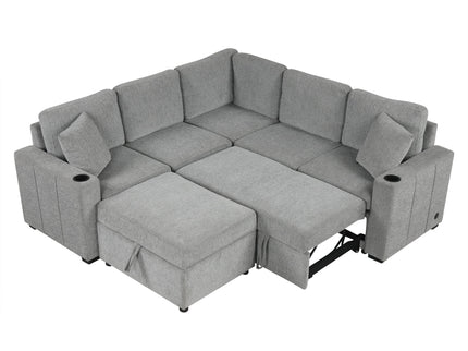 Sectional Sofa Convertible Pull-Out Sofa Bed With A Movable Storage Ottoman For Living Room