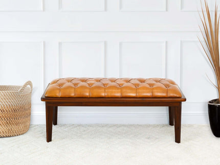 Arden - Bench With Buttons - Brown / Rustic / Tan