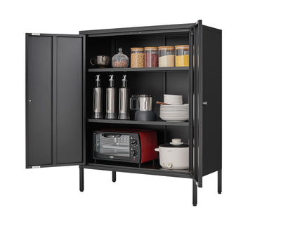 Kitchen Buffet Server Table Accent Sideboard Cupboard Server Buffet Console Table With Doors Cabinet - Black