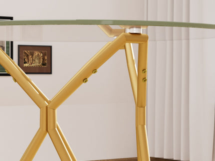 Modern Round Tempered Glass Dining Table With Sturdy Metal Legs For 1 - 4 People - Gold