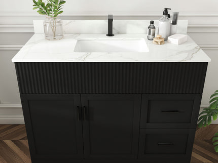 Bathroom Vanity Set, Fluted Cabinet, Soft Close Doors, Single Faucet Hole, Sink Included - Black