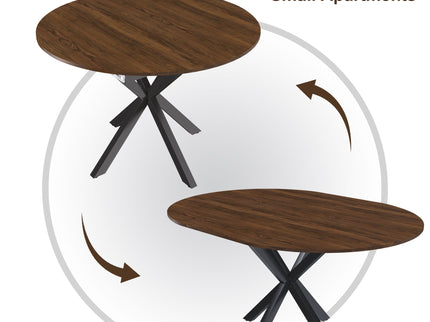 Round Dining Table With Extendable Blades, X Base