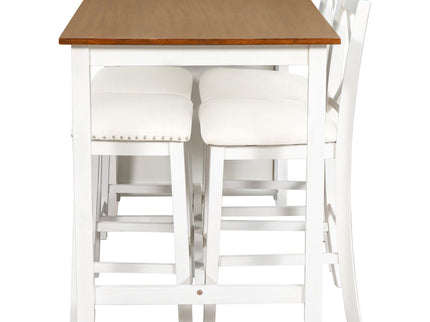 5 Pieces Counter Height Rustic Farmhouse Dining Room Wooden Bar Table Set With 2 Stools And 2 Chairs