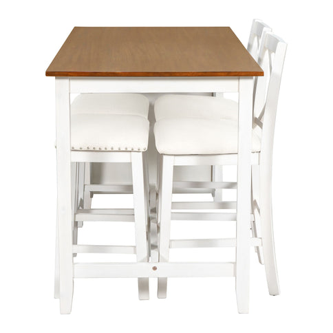 5 Pieces Counter Height Rustic Farmhouse Dining Room Wooden Bar Table Set With 2 Stools And 2 Chairs