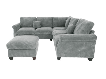 Modern Sectional Set With Corner Wedge, Loveseat, Ottoman & 2 Pillows